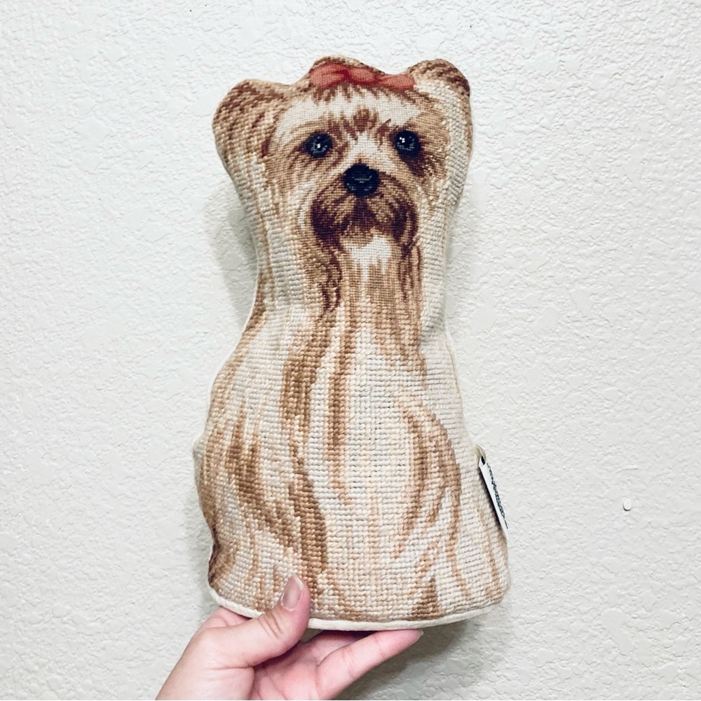 Vintage Yorkshire Terrier with Ribbon Needlepoint dog shaped accent pillow - Picture 7 of 14